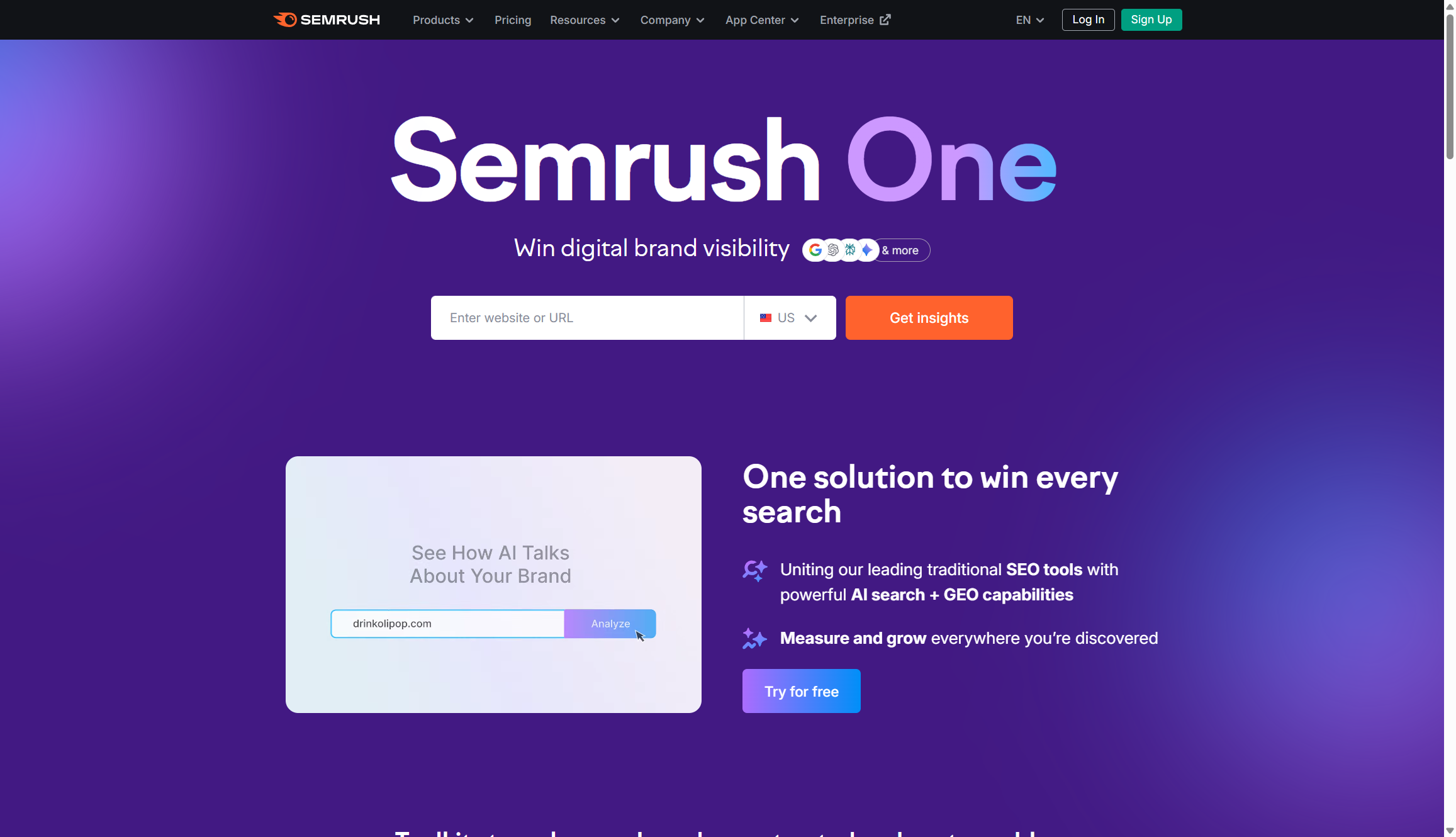 semrush homepage